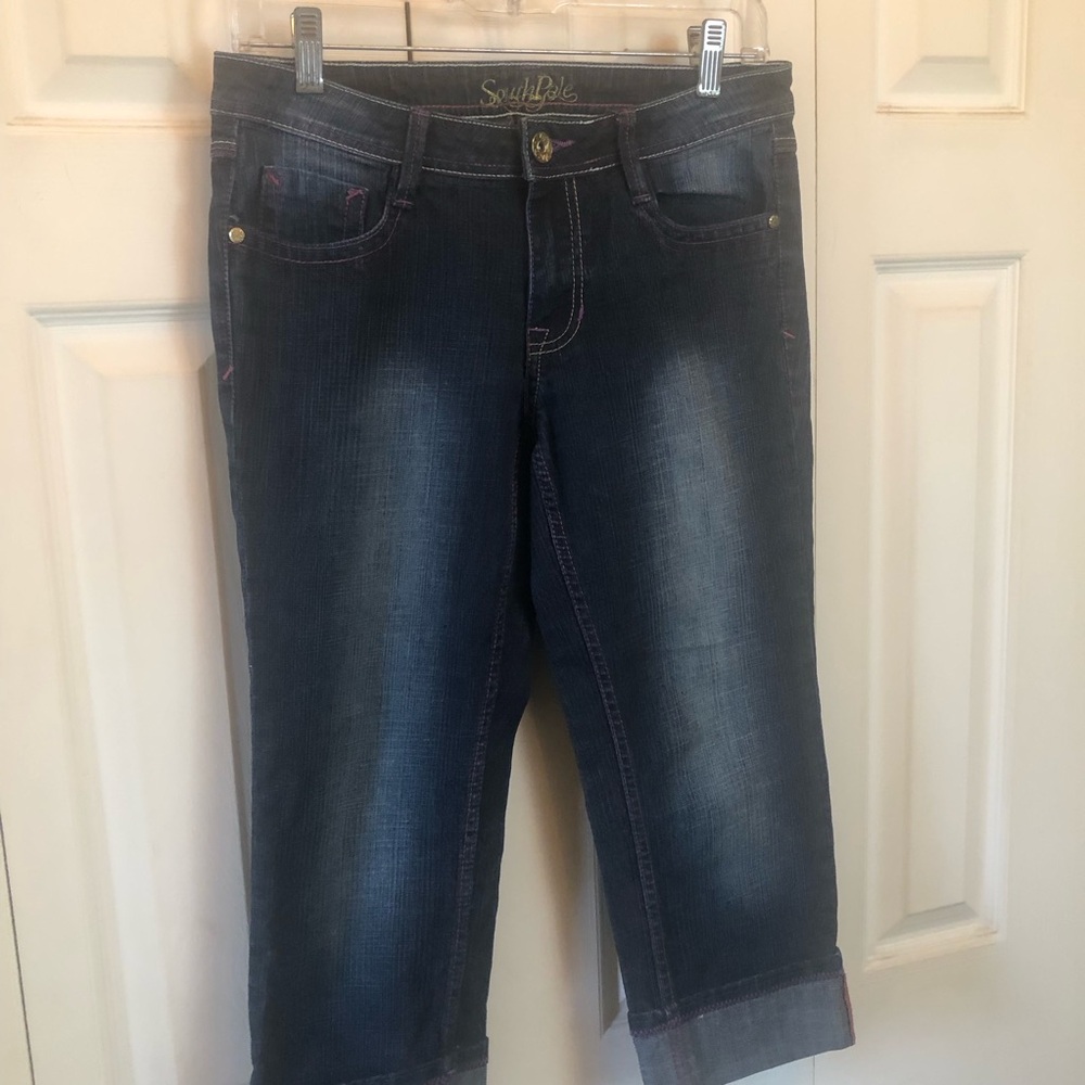 South Pole Dark Blue Cropped Jeans with Rolled Hem